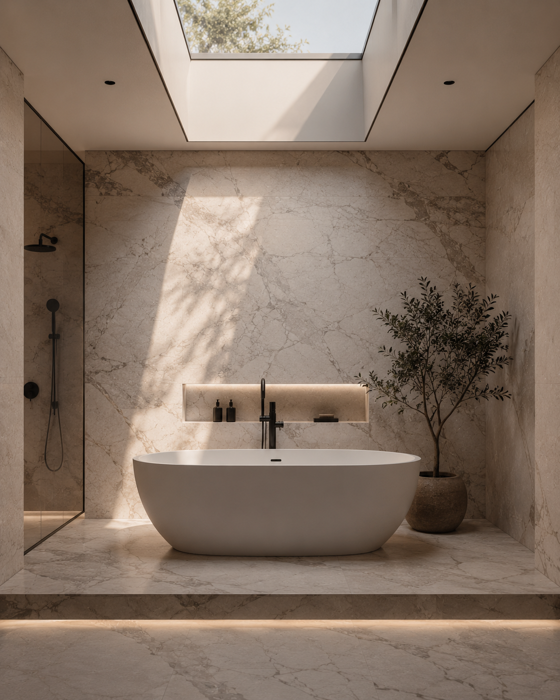 Baño spa de residencia premium con mármol